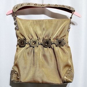 Kathy Van Zeeland Golden Taupe & Rhinestone Concho Shoulder Purse